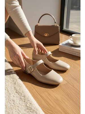 Enoch Kadın Kristal Harf Tokalı Mary Jane Balerin Babet Ayakkabı