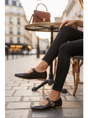 Enoch Kadın Kristal Harf Tokalı Mary Jane Balerin Babet Ayakkabı