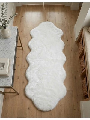 Carpet Dekor Peluş Yumuşak Dekoratif Halı Simetrik Desen Beyaz