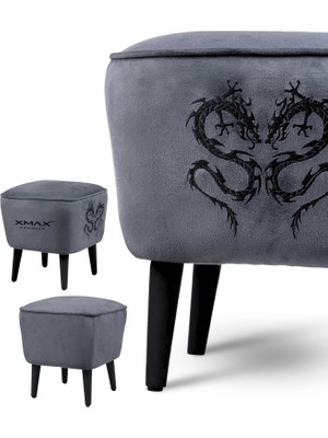 XMAX Arya Baby Face Kadife Kumaş Üstü Kalın Süngerli Koyu Gri Ayak Uzatma Pufu