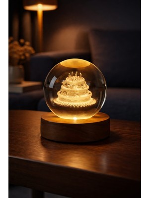 Kristal Küre LED Işıklı USB Ahşap Tabanlı 3D Ev Ofis Masaüstü Mini Lamba Dekor Hediyelik