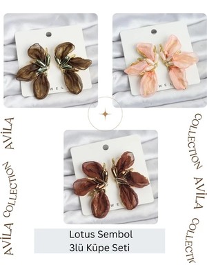 Lotus Tüllü Renk Üçlüsü Küpe Seti Kadın Küpe