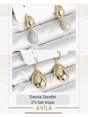 Mini Damla Ikili Küpe Seti Kadın Küpe