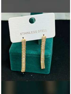 Vipfoni Su Yolu Baget Zirkon Taşlı Kadın Çelik Küpe