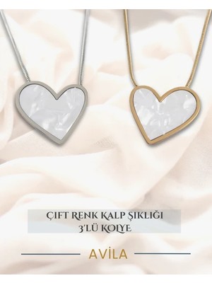 Marmor Kalp Ikizi Set Çelik Zincir Kolye