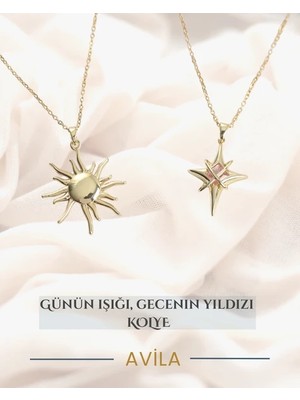 Çelik Zincirli 2’li Set Güneş ve Pembe Taşlı Yıldız Kolye