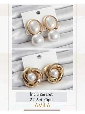 Inci Detaylı Vintage Ikili Küpe Seti Kadın Küpe