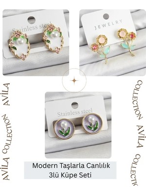 Sanatsal Renk Üçlüsü Küpe Seti Kadın Küpe