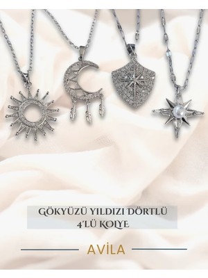 Gece Sembolleri Dörtlü Set Çelik Zincir Kolye