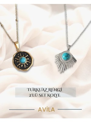 Turkuaz Rengi ,güneş Temalı 2’li Set (Siyah Mine Güneş + Işınlı Turkuaz Rengi)
