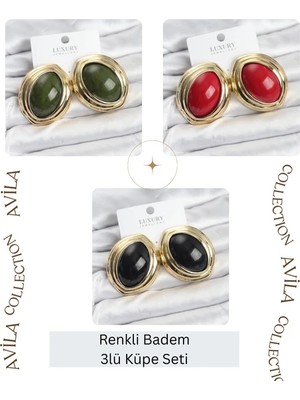 Vintage Badem Renk Üçlüsü Küpe Seti Kadın Küpe