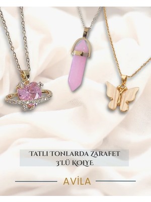Pastel Rüya Üçlü Set Çelik Zincir Kolye