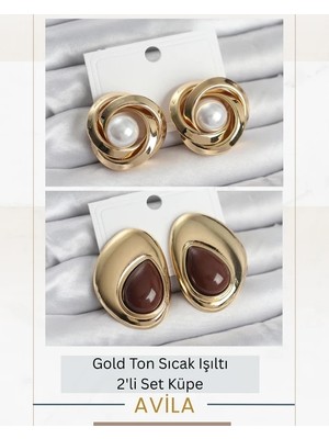 Vintage Damla Renk Ikili Küpe Seti Kadın Küpe