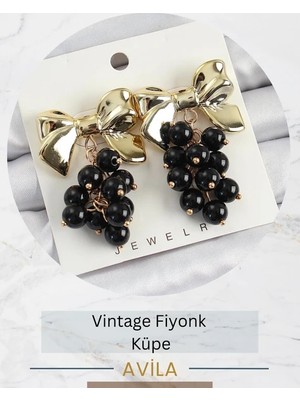 Siyah Fiyonk Vintage Tekli Küpe Kadın Küpe