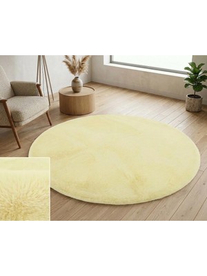 Carpet Dekor Peluş Yumuşak Dekoratif Halı Yuvarlak Krem Rengi