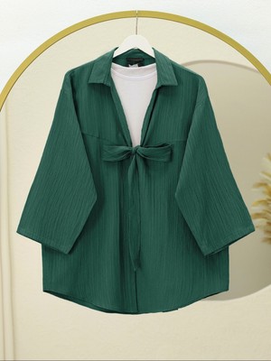 Modamorfo Önden Bağlamalı Krınkıl Kimono -Zümrüt