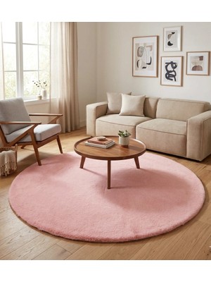 Carpet Dekor Peluş Yumuşak Dekoratif Halı Yuvarlak Pembe