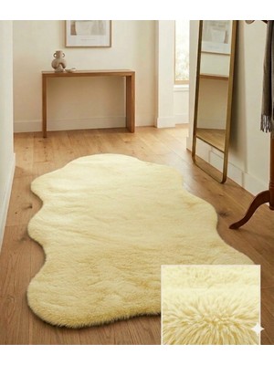 Carpet Dekor Peluş Yumuşak Dekoratif Halı Krem Rengi