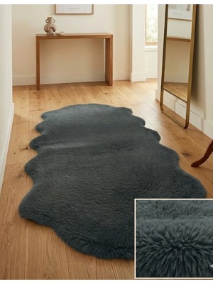 Carpet Dekor Peluş Yumuşak Dekoratif Halı Simetrik Desen Antrasit Rengi