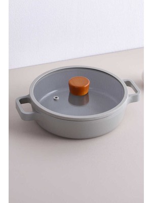 Es Dekor Mutfak Fika Seramik Kaplama Cam Kapaklı Alüminyum Döküm Sahan 20 cm - Gri