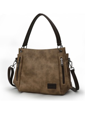 Cappadocia Vintage 3232 New Phaselis Kadın Dumanlı Acı Kahve Suni Deri Omuz El Günlük Tote Cepli Çapraz Çanta