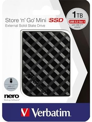 Verbatim Store 'n' Go Mini SSD 1 Tb Siyah 35G Harici SSD Windows ve Mac Os x Için USB 3.0 SSD Harici SSD Taşınabilir Sürücü Usb-C Harici Flash Sürücü