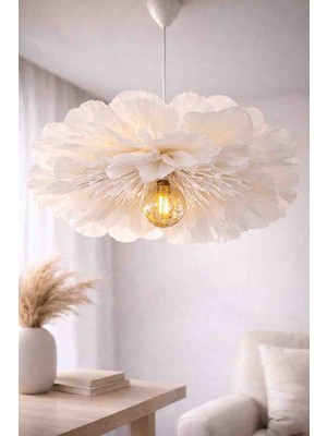 Bubi Home Lumi Bloom Beyaz Italyan Krapon Kağıdı El Yapımı Çiçek Avize,salon & Yatak Odası Aydınlatma