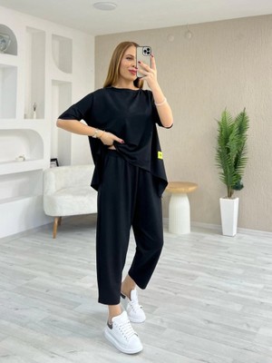 paris store Kadın Kısa Kollu Bisiklet Yaka Viskon Iki Iplik Bluz ve Pantolon Ikili Takım