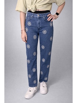 Levine Etnik Desenli Yüksek Bel Straight Jean