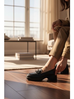 Enoch Kadın Antrasit Köprü Aksesuarlı Chunky Tabanlı Maskülen Loafer