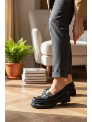 Enoch Kadın Füme Ince Zincir Detaylı Tırtıklı Chunky Taban Loafer