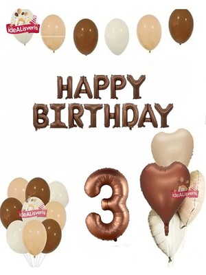Bkmc Bohem Nude Kahve Yaş Doğum Günü Full Parti Seti Kahve Happy Birthday Balon Seti Süsü
