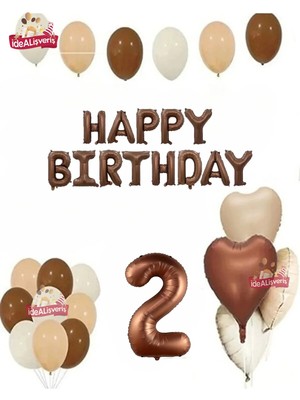 Bkmc Bohem Nude Kahve Yaş Doğum Günü Full Parti Seti Kahve Happy Birthday Balon Seti Süsü
