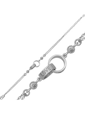 Bazarhane Gümüş Aşk Halkası Love Yazılı Kadın Bileklik