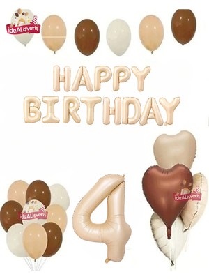 Bkmc Party Bej Nude Yaş Balonlu Doğum Günü Full Parti Seti Retro Kalp Balonlu Bej Happy Birthday & Balon Parti Seti Süsü