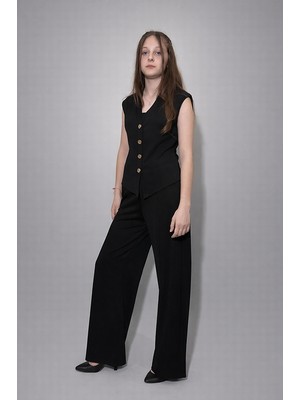 Levine Düğme Detaylı Yelek & Palazzo Pantolon Takım