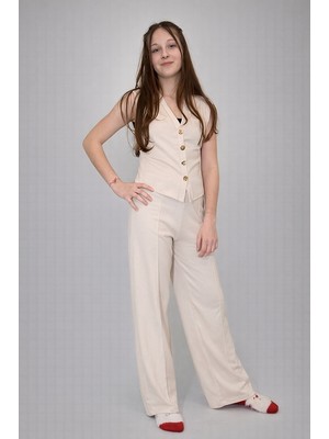 Levine Düğme Detaylı Yelek & Palazzo Pantolon Takım
