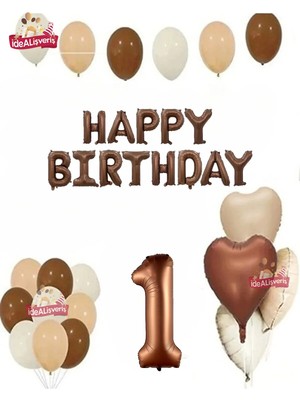 Bkmc Bohem Nude Kahve Yaş Doğum Günü Full Parti Seti Kahve Happy Birthday Balon Seti Süsü