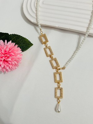 Roya Happiness Özel Tasarım Gram Altın Kolye 5’li Gram Külçe Çerçeveli Inci Kolye Bileklik Seti Sevgiliye Hediye