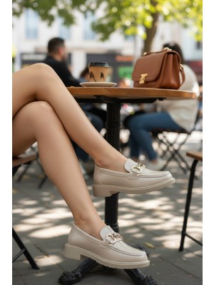 Enoch Kadın Gold Köprü Tokalı Comfort Tabanlı Maskülen Loafer