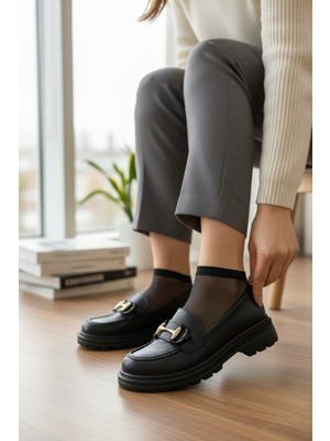 Enoch Kadın Gold Köprü Aksesuarlı Tırtıklı Chunky Taban Maskülen Loafer