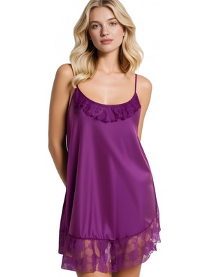 Marsilyan Luna Lora Mor Saten Mini Gecelik Zarif Kadın Gece Elbisesi