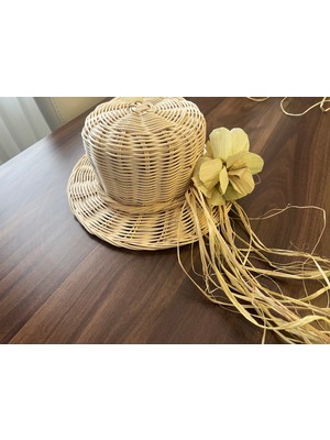 Aktarlife El Yapımı Rattan Şapka Dekoratif – Doğal Hasır Kadın Yaz Şapkası Çiçek Detaylı Bohem Stil