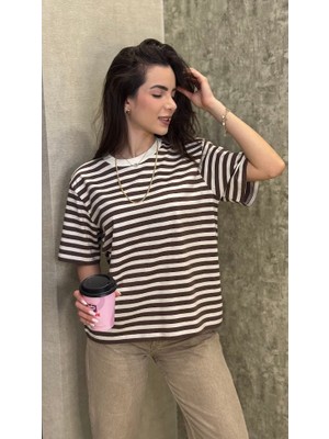 Leilaa Çizgili Basic Tshirt