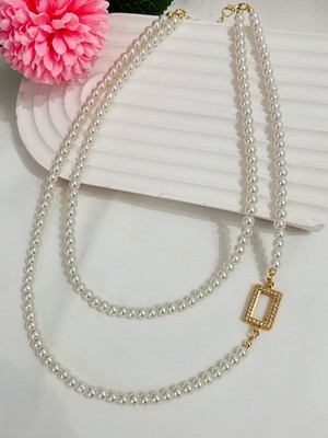 Roya Happiness  Gram Altın Kolye Gram Külçe Çerçeveli Vintage Inci Kolye Bileklik Seti Sevgiliye Özel Hediye Kutulu