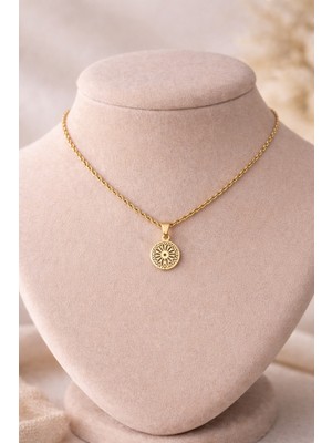 Allivo Altın Renk Güneş Motifli Halat Zincir Çelik Kolye
