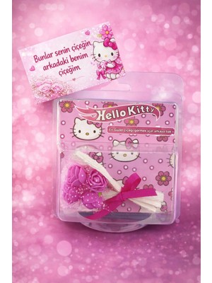 İnci Sepette Hello Kittyli Hot Flowerss Pembe Kartvizitli Hediye Paketli