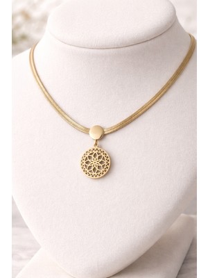 Allivo Altın Renk Snake Zincir Desenli Yuvarlak Çelik Kolye