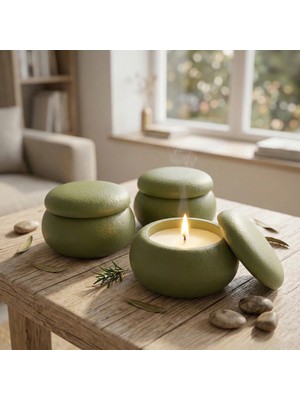 Free And Art Doğal Soya Mum Beton Kapaklı Dekoratif Mum El Yapımı Minimal Tasarım Ev Dekorasyon & Hediye