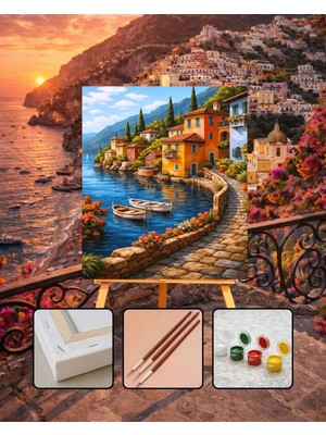 Orenda Hobi Sanat Sayılarla Boyama Deniz Evler 40*50 cm Tuval